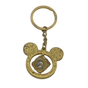 Disney Land Resort Paris Golden Spinning Mickey Mouse Characters Keychain